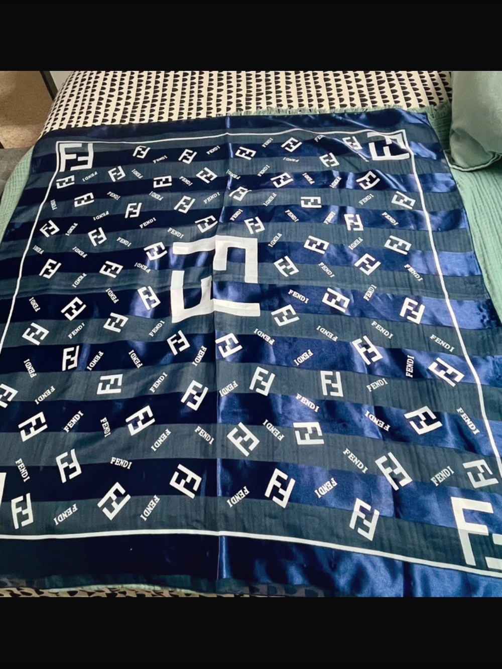 Fendi Navy and White Signature Logo Throw